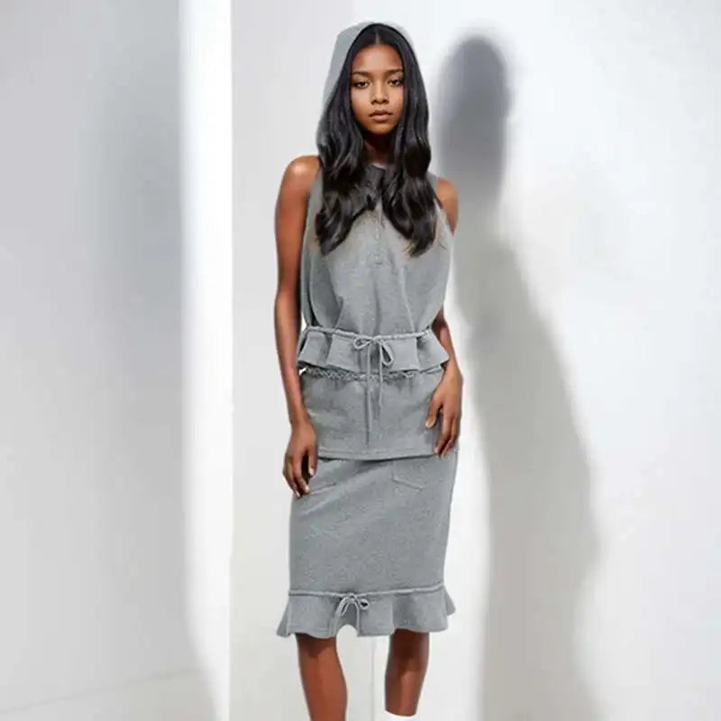 NastyENF Comfort Zone Trendy Two-piece Hooded Skirt Set