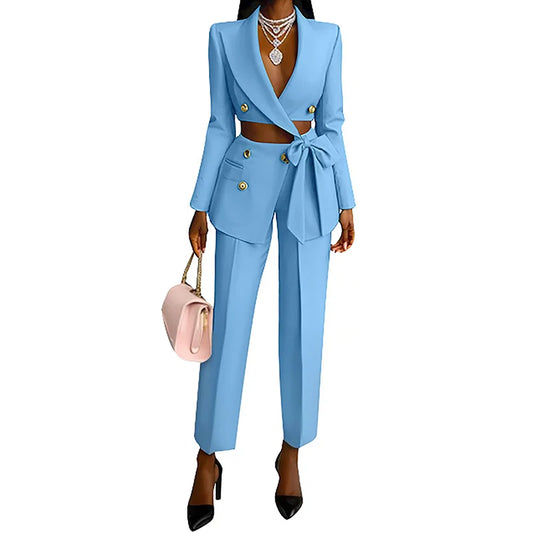 NastyENF Midterms Elegant Lace-up Blazer & Long Pant Set
