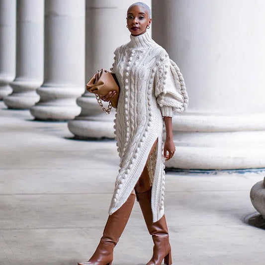 NastyENF Knot Again Turtleneck Ribbed Knitted Sweater Midi Dress