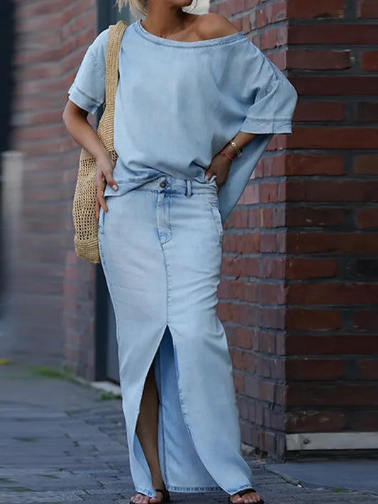 NastyENF Unbothered Skew Collar Two Piece Casual Skirt Suit