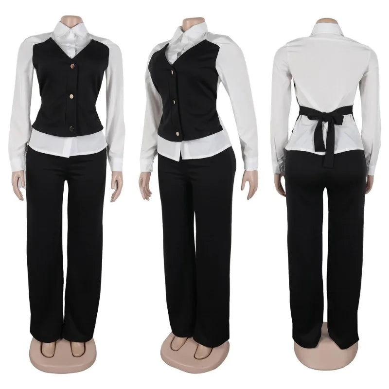 NastyENF Fundamental Elegant Vest Style Top and Wide Leg Pants Set