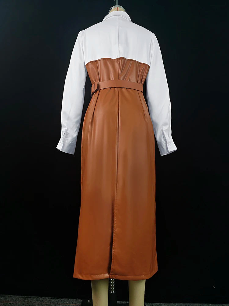 NastyENF Versatility Faux Leather Belted Midi Dress