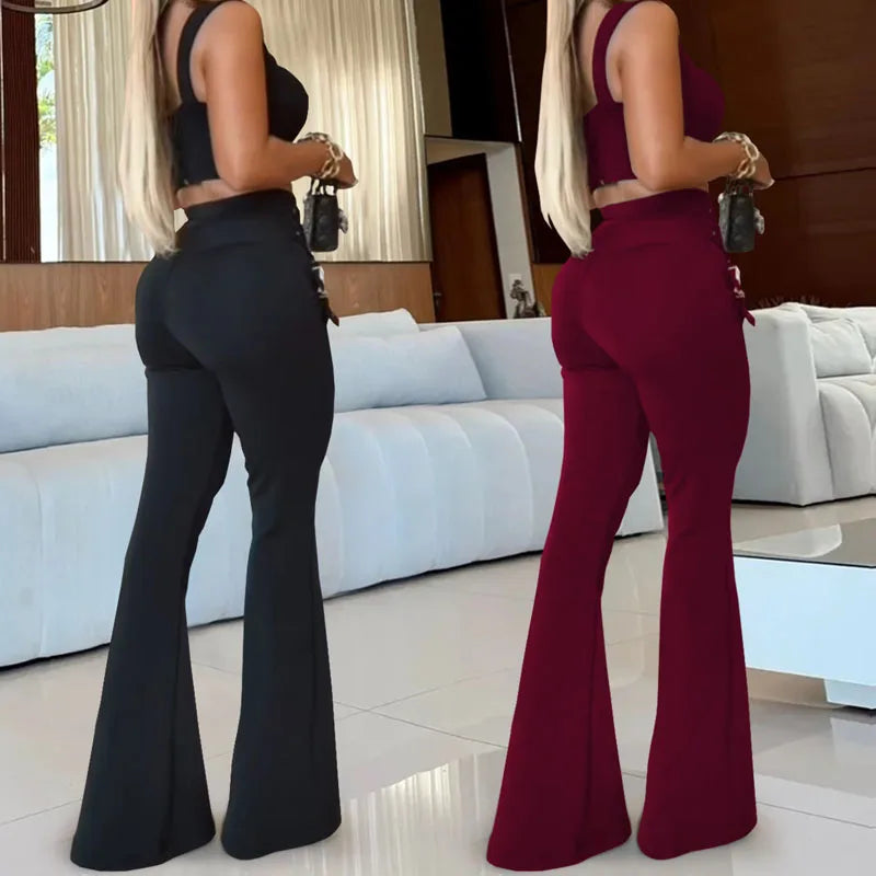 NastyENF Buckle Down Sexy V-neck Sling Top & Long Flare Pant