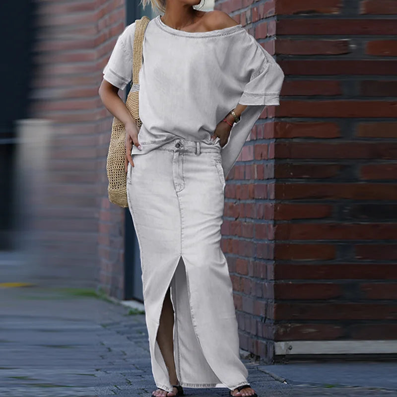 NastyENF Unbothered Skew Collar Two Piece Casual Skirt Suit