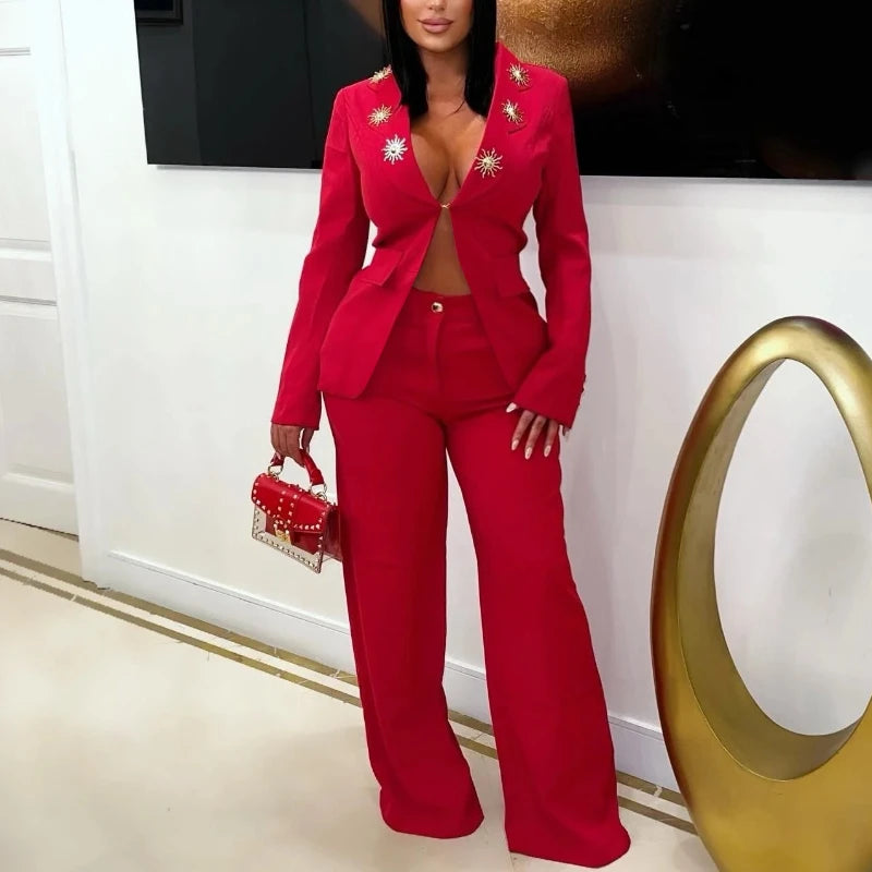 NastyENF Open For Business Sexy Two Piece Blazer and Wide Leg Pants Set