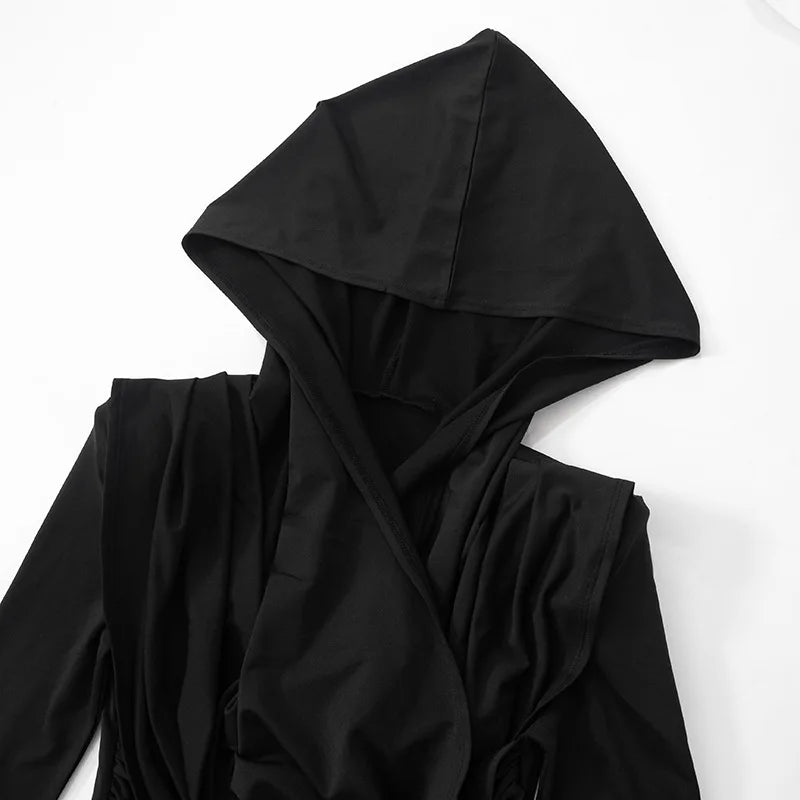 NastyENF Red Riding Hood Sexy Pleated Bodycon Hoodie Dress