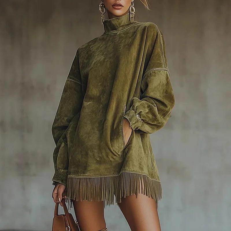 NastyENF Casualties Vintage Suede A-Line Dress with Tassel Hem