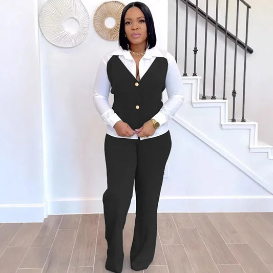 NastyENF Fundamental Elegant Vest Style Top and Wide Leg Pants Set