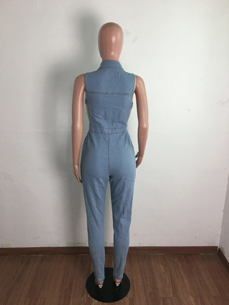 NastyENF Sidetracked Sexy Bodycon Denim Jumpsuit