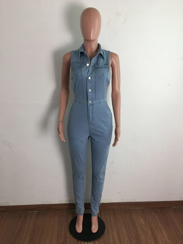 NastyENF Sidetracked Sexy Bodycon Denim Jumpsuit