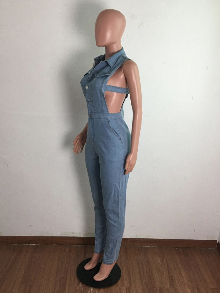 NastyENF Sidetracked Sexy Bodycon Denim Jumpsuit
