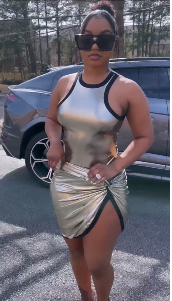 NastyENF Silver Medal Sexy Bodysuit Top and Mini Skirt Set