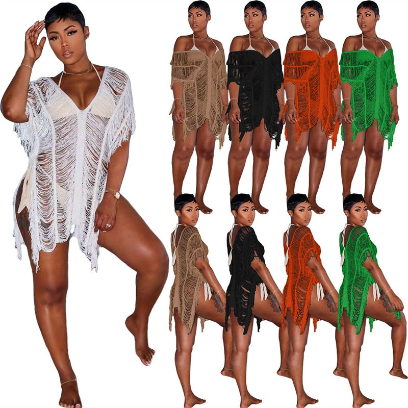 NastyENF Shredded Sexy Knitted Tassel Maxi Dress