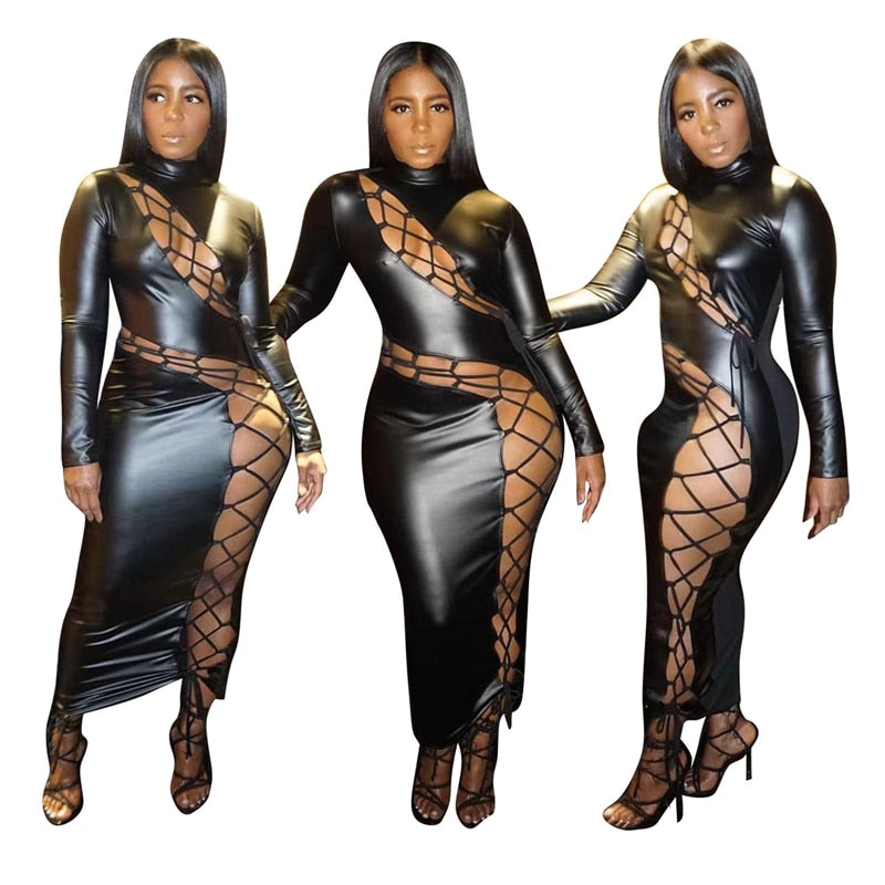 NastyENF Caught Up Sexy Faux Leather Bodycon Dress