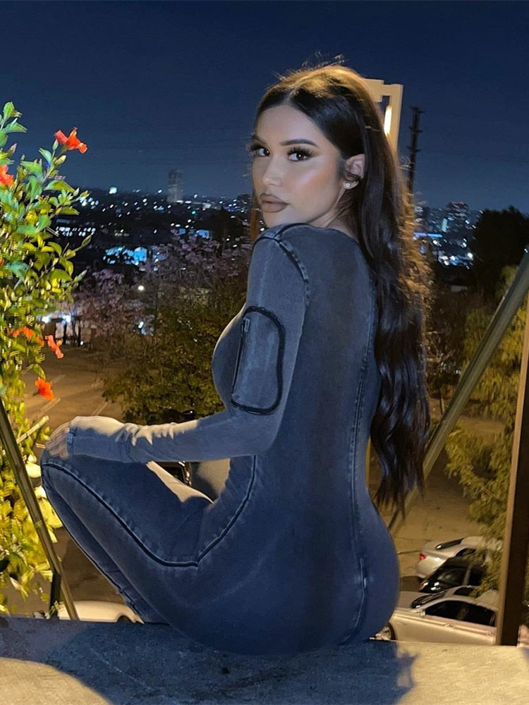 NastyENF Opposition Sexy Denim Bodycon Jumpsuit