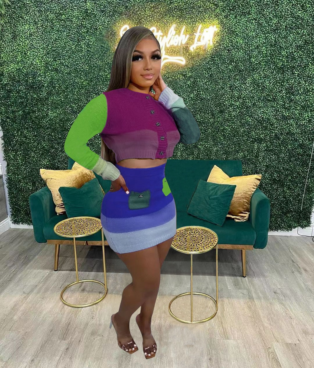 NastyENF Mixed Messages Rib Knit Sweater Top and Mini Skirt