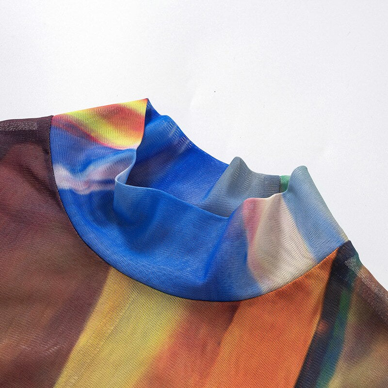 NastyENF Sunsets Sexy Sheer Mesh Print Mini Dress