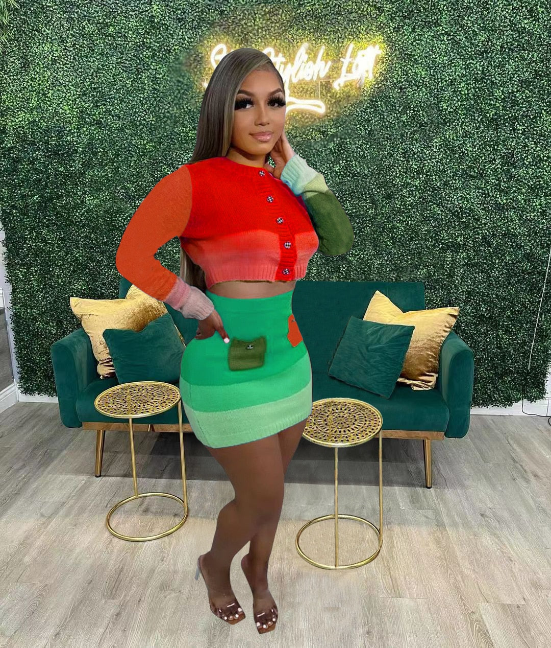 NastyENF Mixed Messages Rib Knit Sweater Top and Mini Skirt