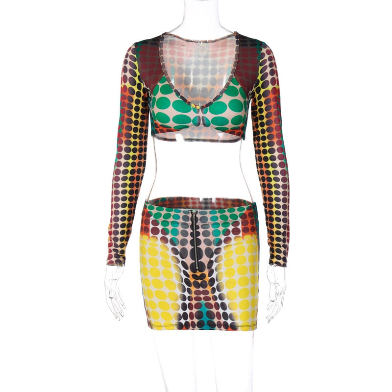 NastyENF Magical Dot Print Two Piece Skirt Set