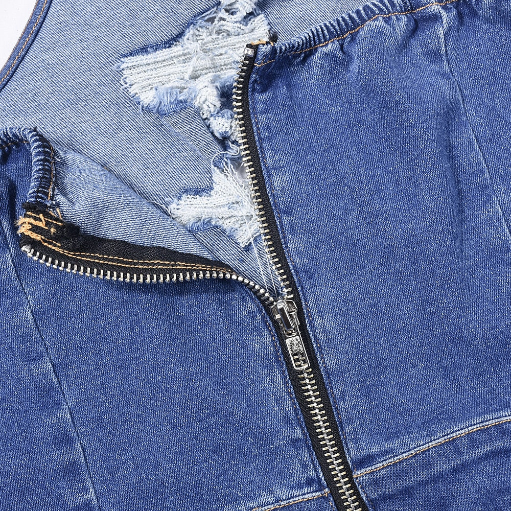 NastyENF Pressure Sexy Denim Bodycon Jumpsuit