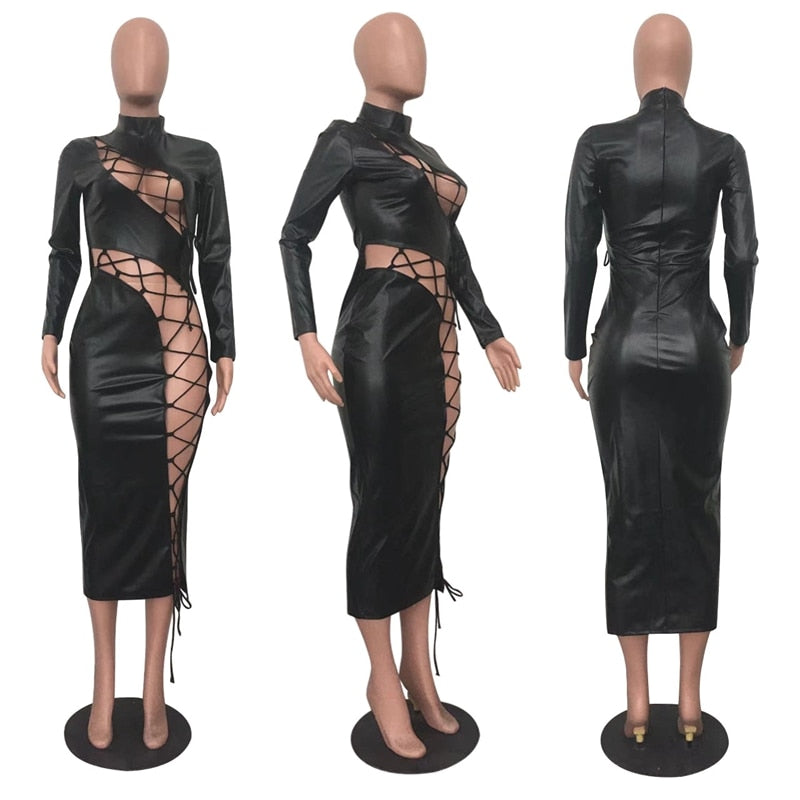 NastyENF Caught Up Sexy Faux Leather Bodycon Dress