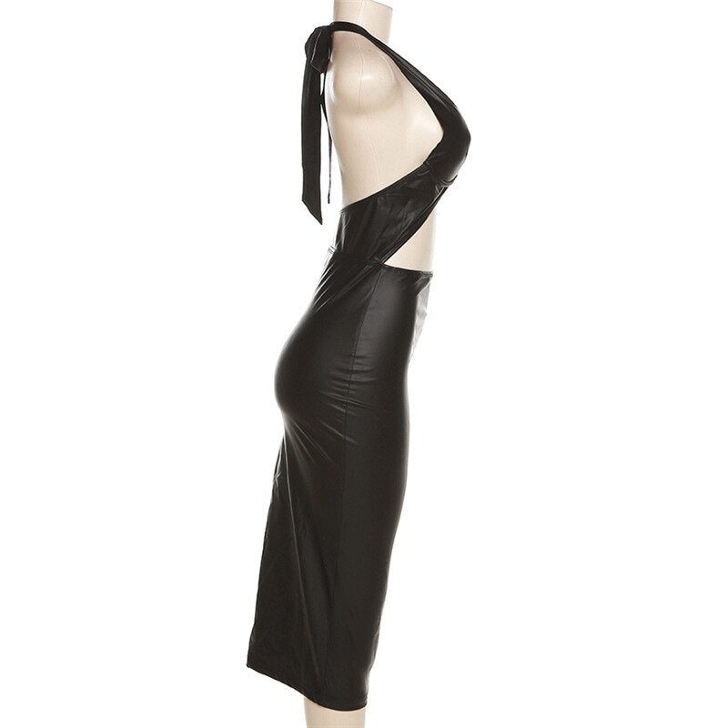 NastyENF No Photos Please Backless Faux Leather Bodycon Dress