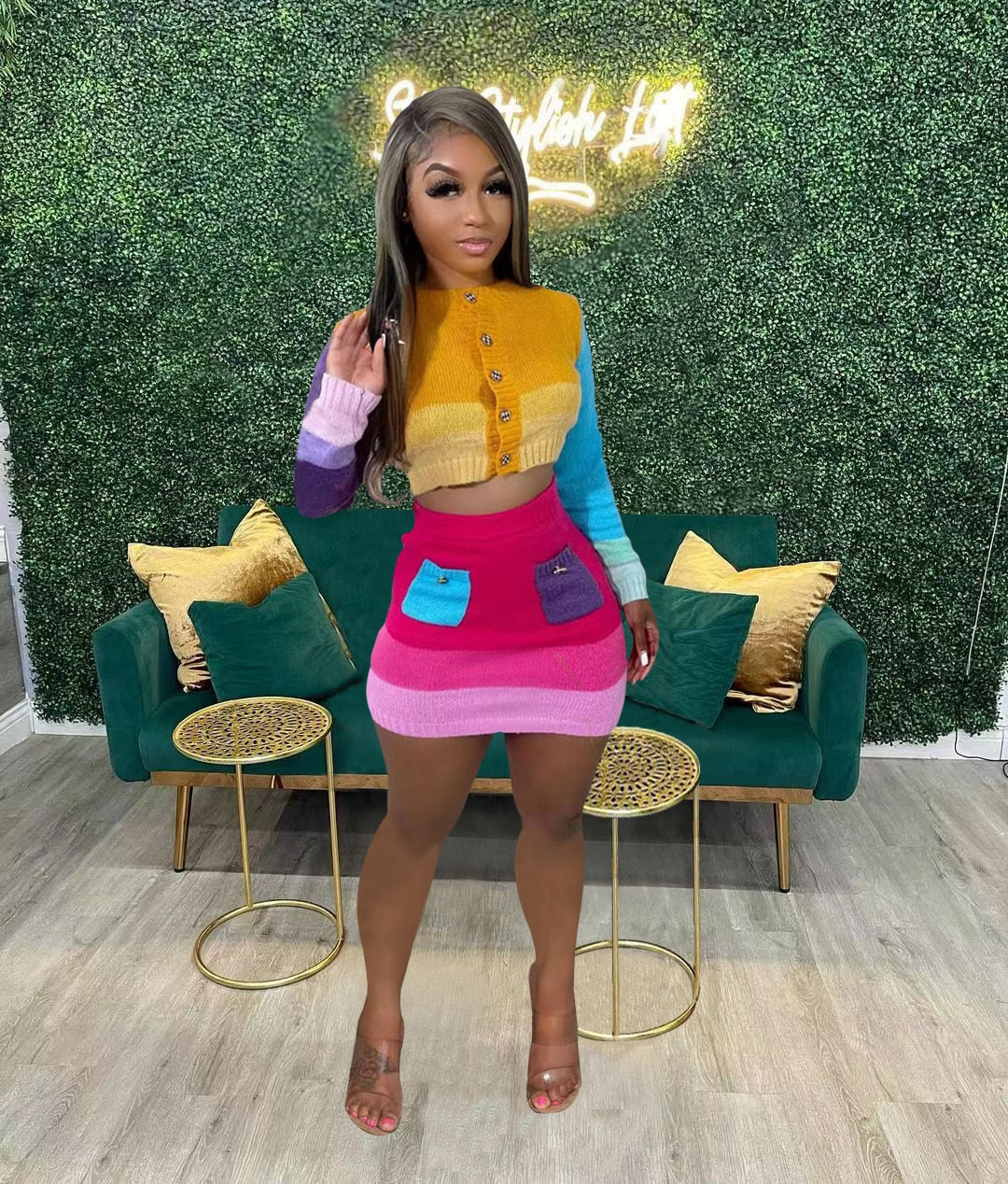 NastyENF Mixed Messages Rib Knit Sweater Top and Mini Skirt