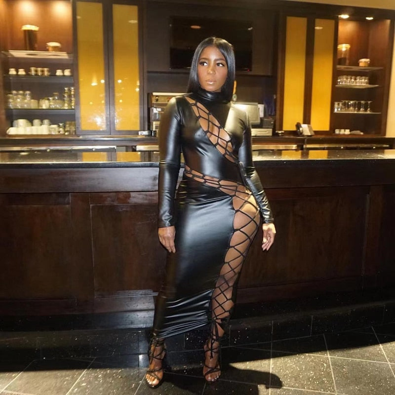 NastyENF Caught Up Sexy Faux Leather Bodycon Dress