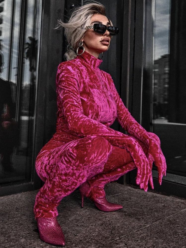 NastyENF Petty Cash Velvet Bodycon Jumpsuit