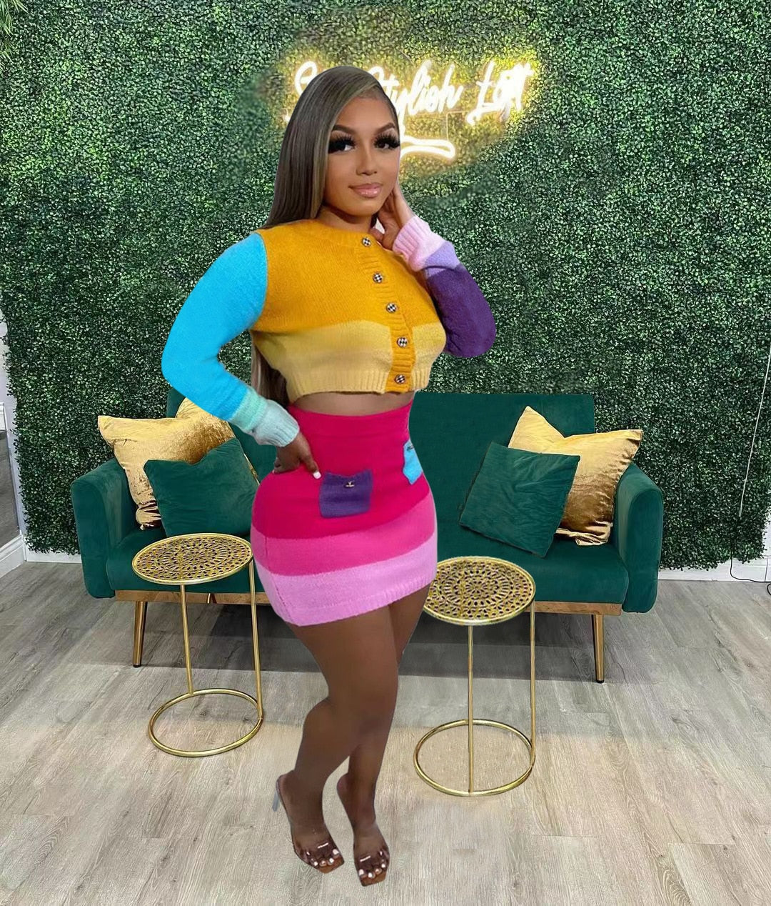 NastyENF Mixed Messages Rib Knit Sweater Top and Mini Skirt