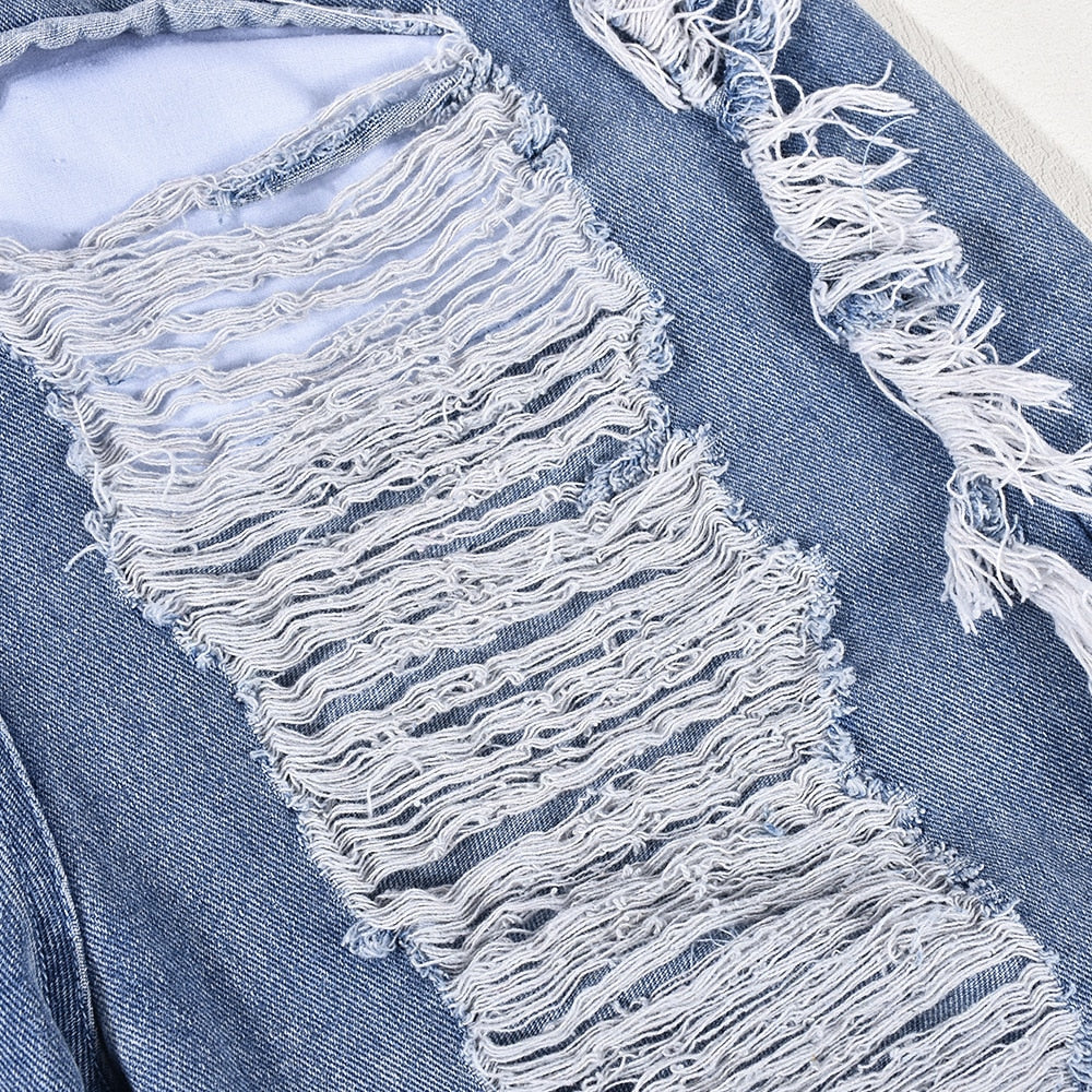NastyENF Easygoing Vintage Hole Tassel Denim Jumpsuit