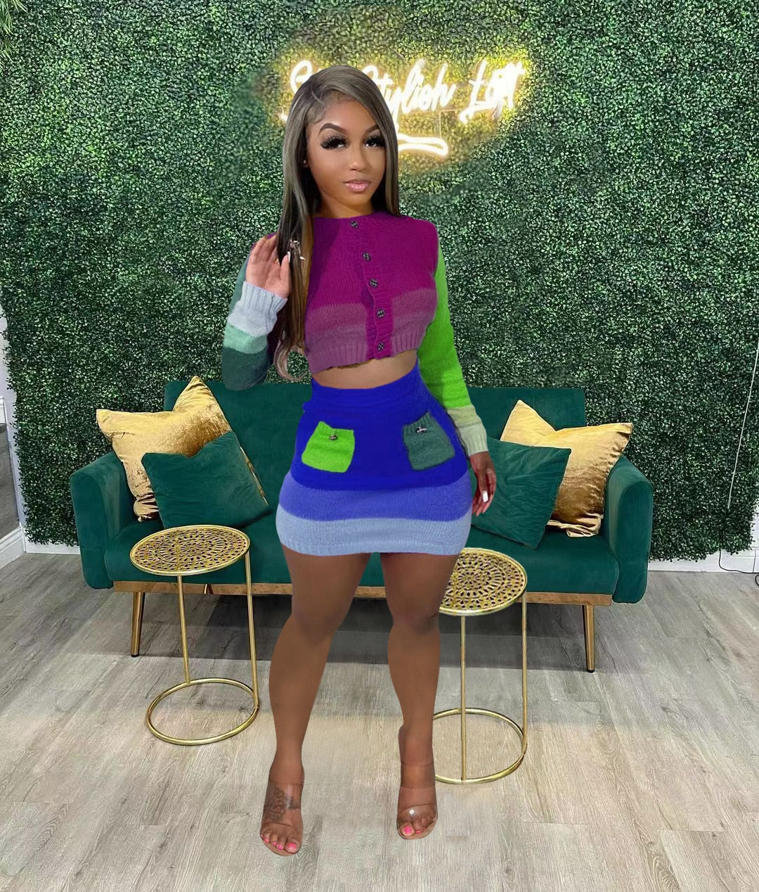 NastyENF Mixed Messages Rib Knit Sweater Top and Mini Skirt