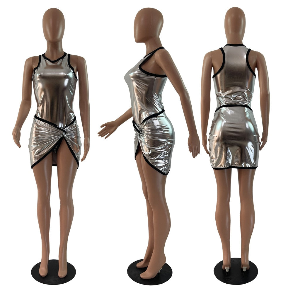 NastyENF Silver Medal Sexy Bodysuit Top and Mini Skirt Set
