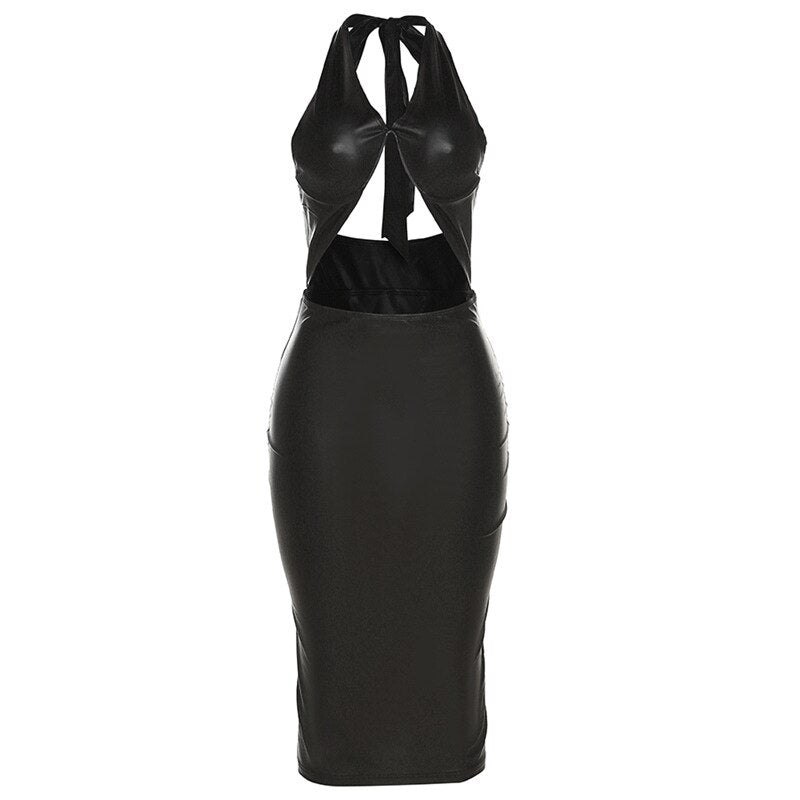 NastyENF No Photos Please Backless Faux Leather Bodycon Dress