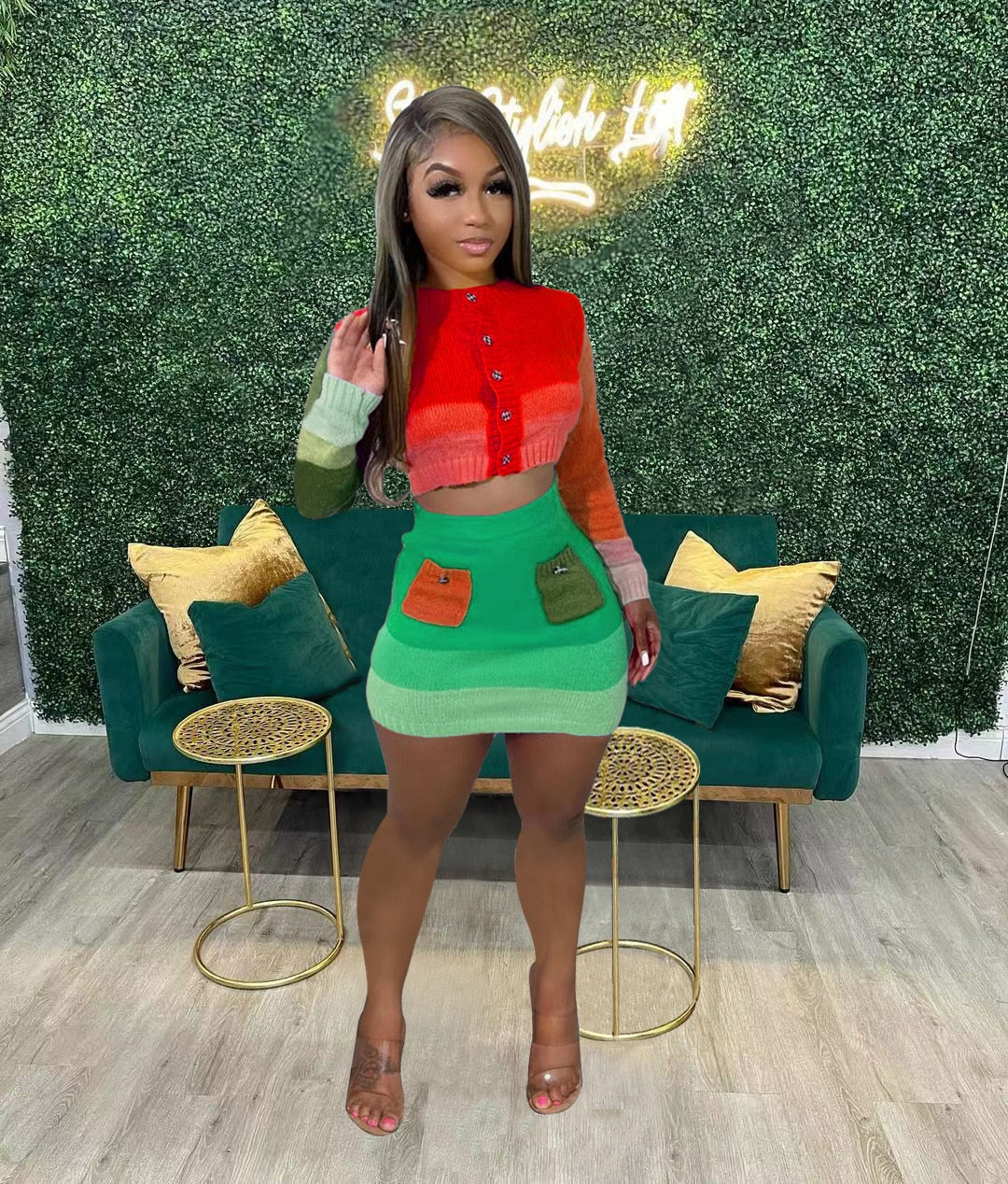 NastyENF Mixed Messages Rib Knit Sweater Top and Mini Skirt