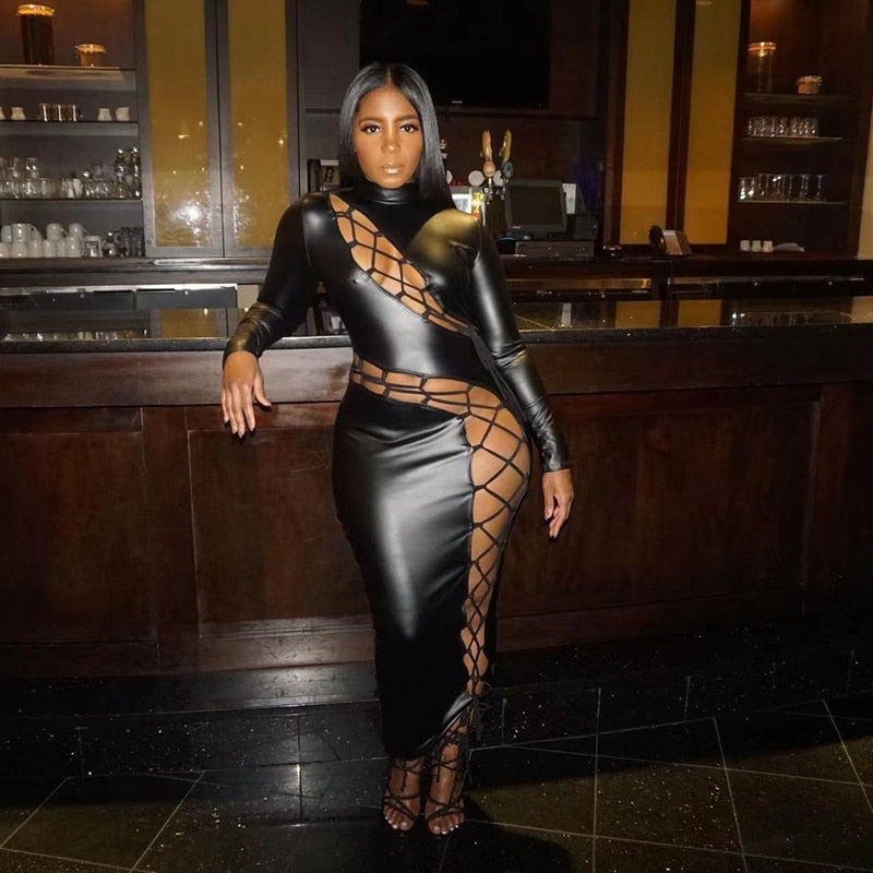 NastyENF Caught Up Sexy Faux Leather Bodycon Dress