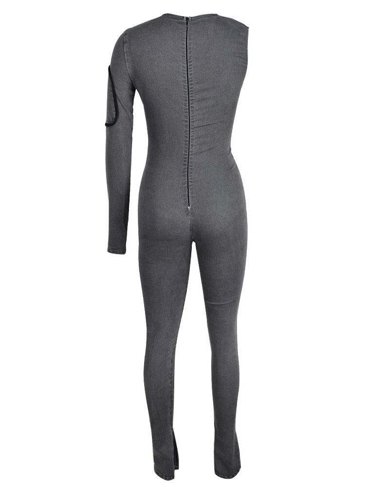 NastyENF Opposition Sexy Denim Bodycon Jumpsuit