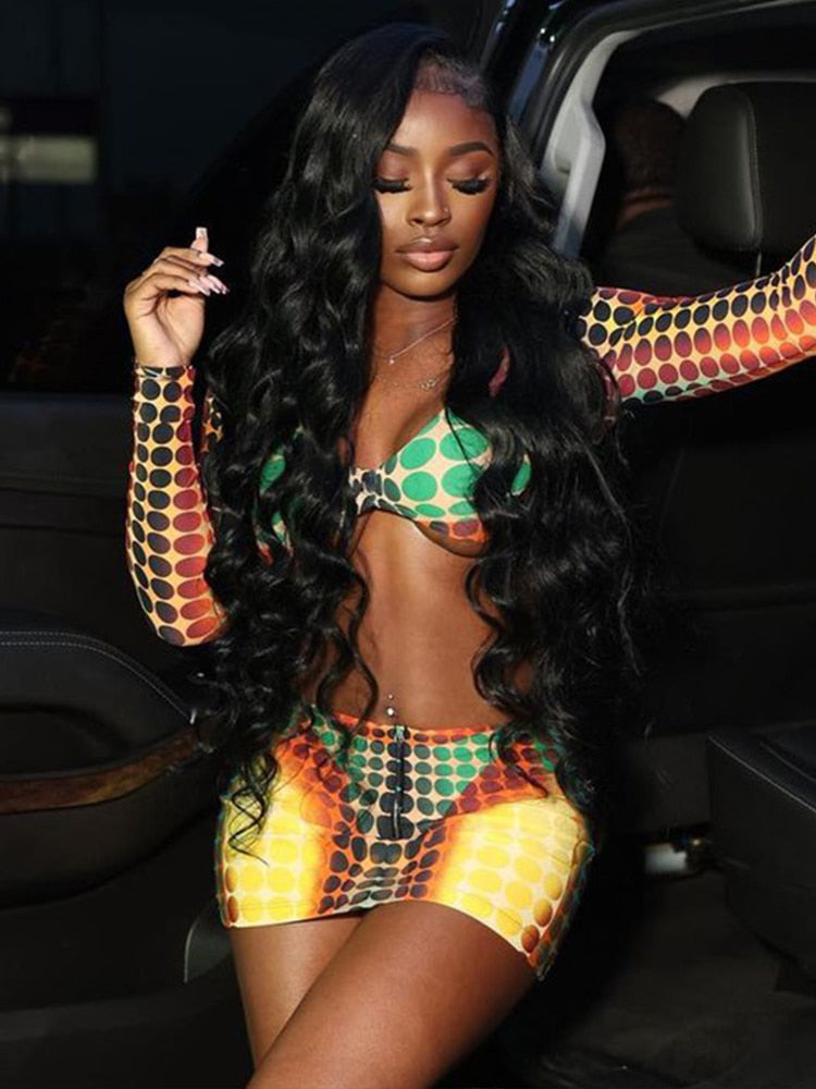 NastyENF Magical Dot Print Two Piece Skirt Set