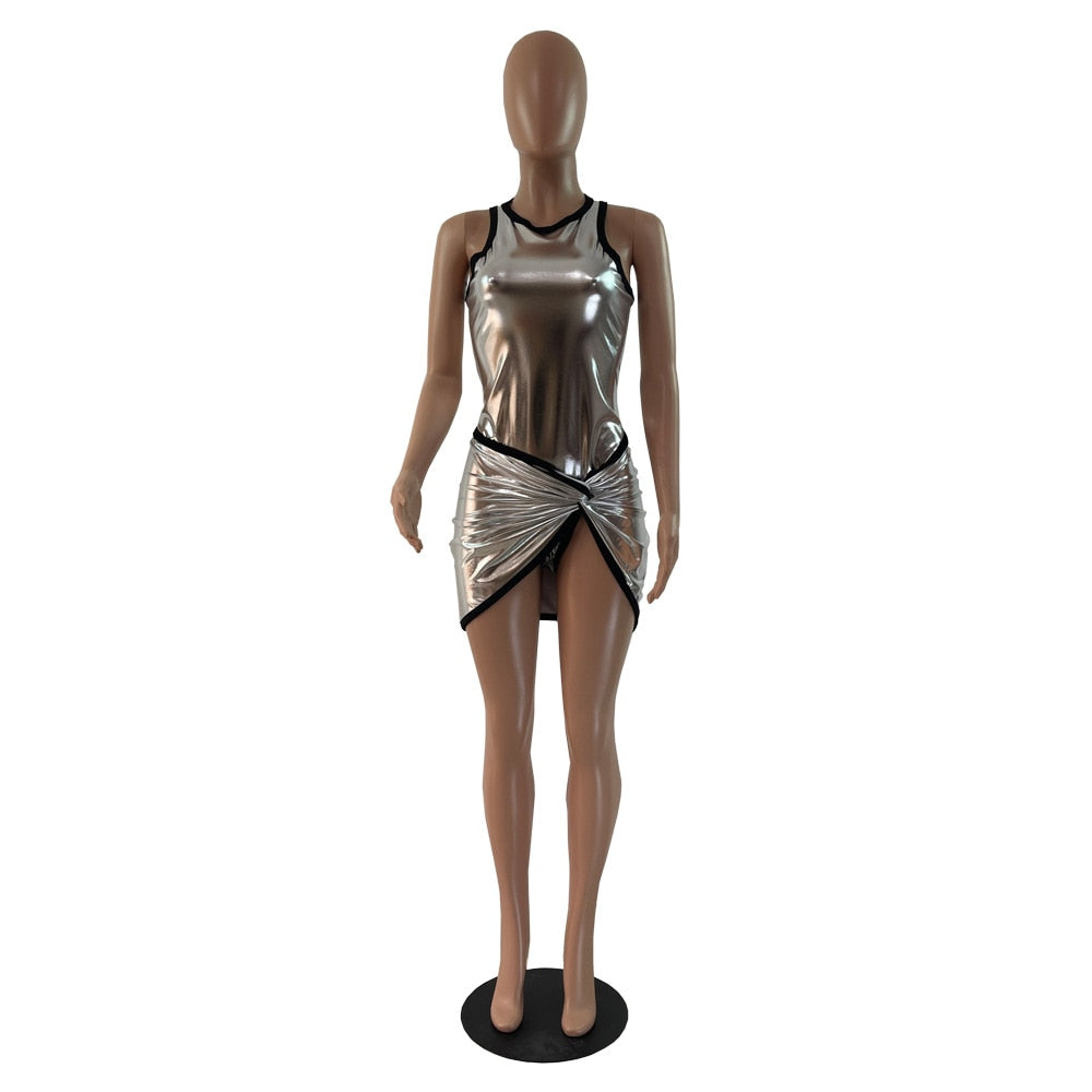NastyENF Silver Medal Sexy Bodysuit Top and Mini Skirt Set