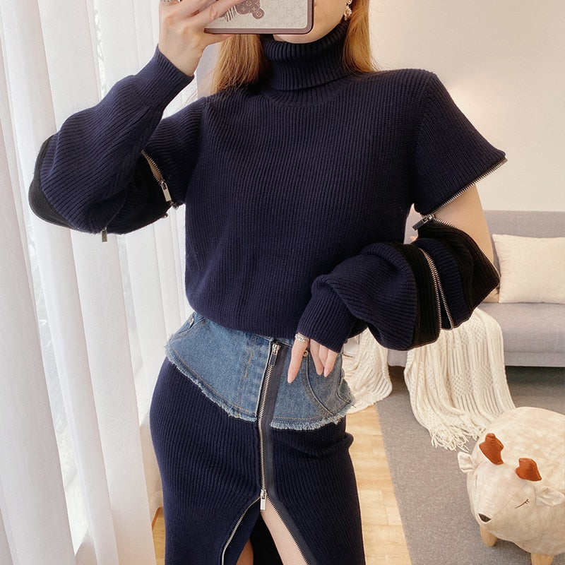 NastyENF Unzipped Knit and Denim Skirt Set