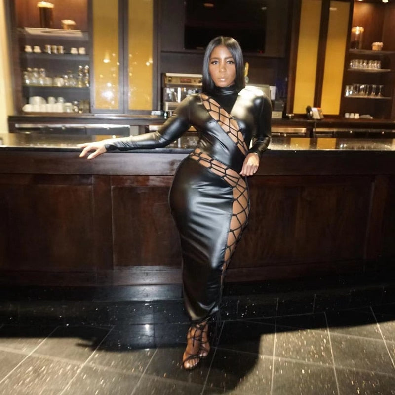 NastyENF Caught Up Sexy Faux Leather Bodycon Dress