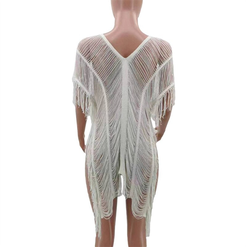 NastyENF Shredded Sexy Knitted Tassel Maxi Dress