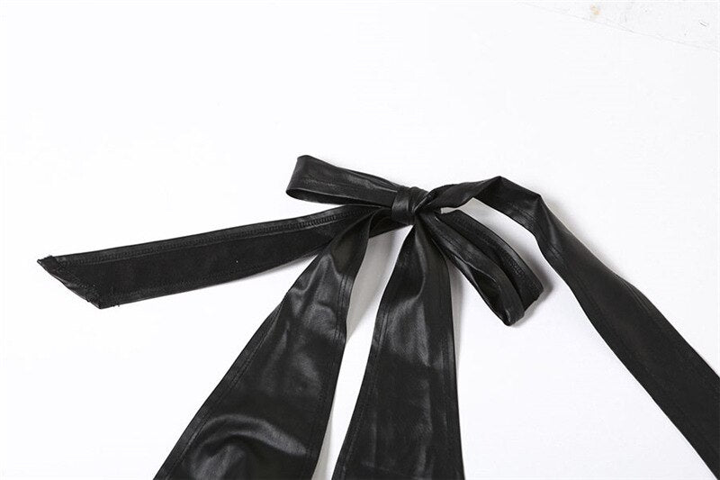 NastyENF No Photos Please Backless Faux Leather Bodycon Dress