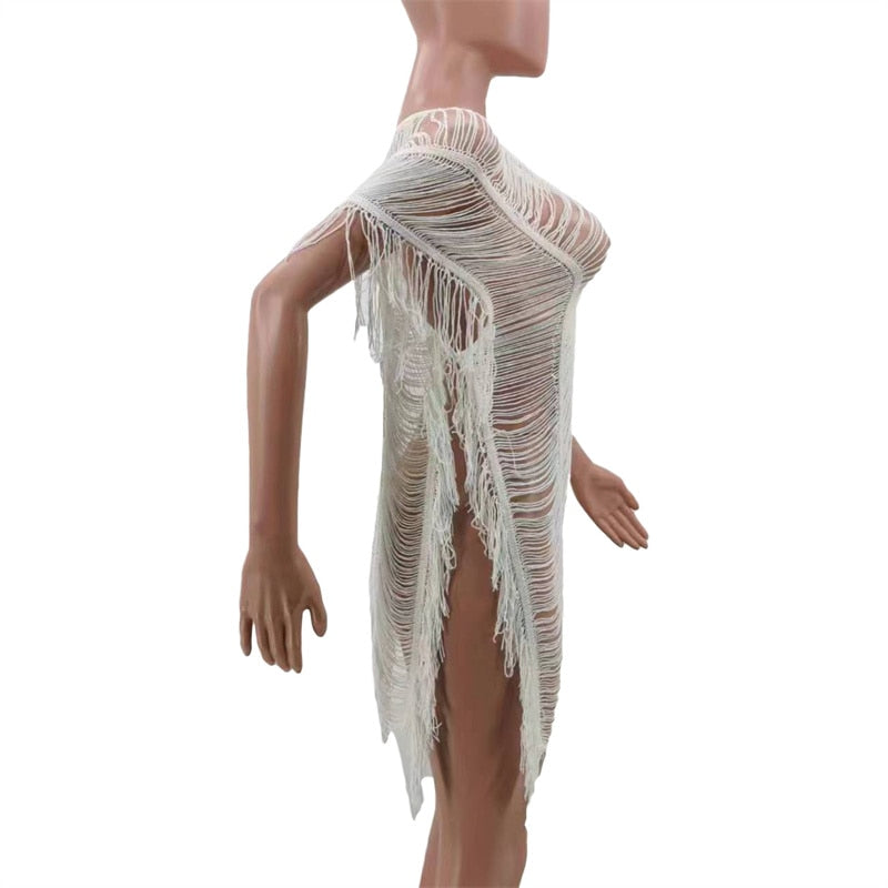 NastyENF Shredded Sexy Knitted Tassel Maxi Dress