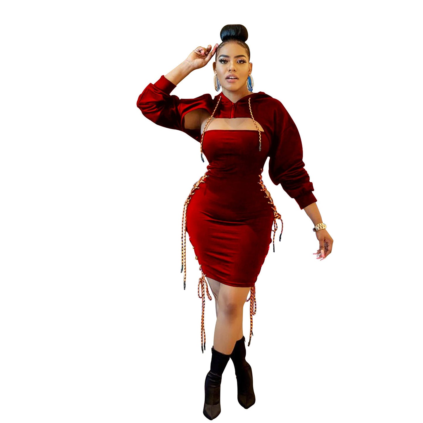 NastyENF Sideswiped Hooded Bodycon Dress with Side Cut Out