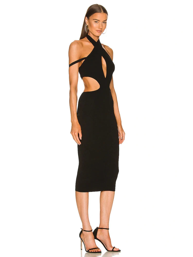 NastyENF Date Nights Sexy Cut Out Midi Bandage Dress