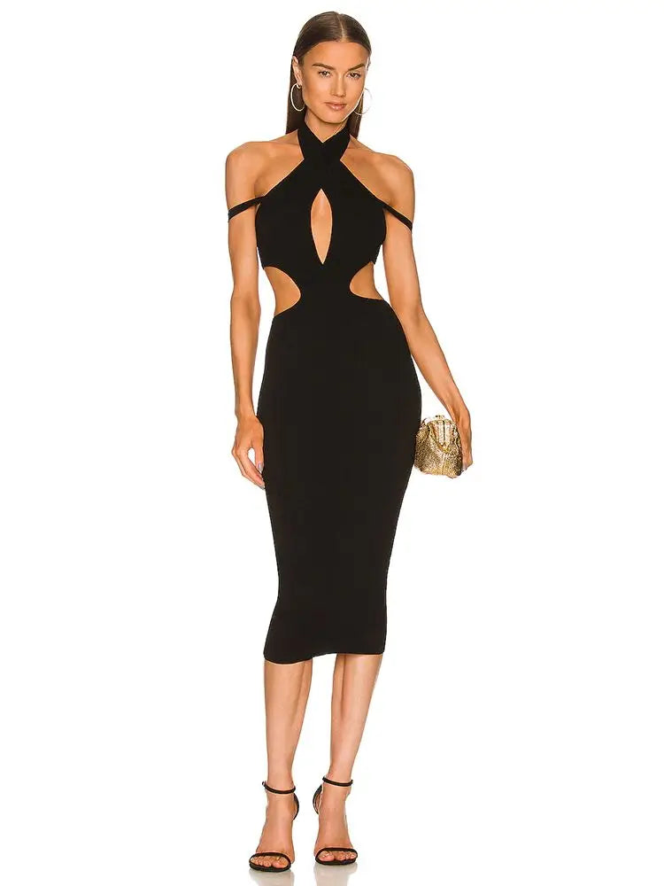 NastyENF Date Nights Sexy Cut Out Midi Bandage Dress