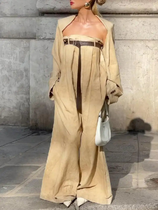 NastyENF Attitude Khaki Wide Leg Jumpsuit and Jacket