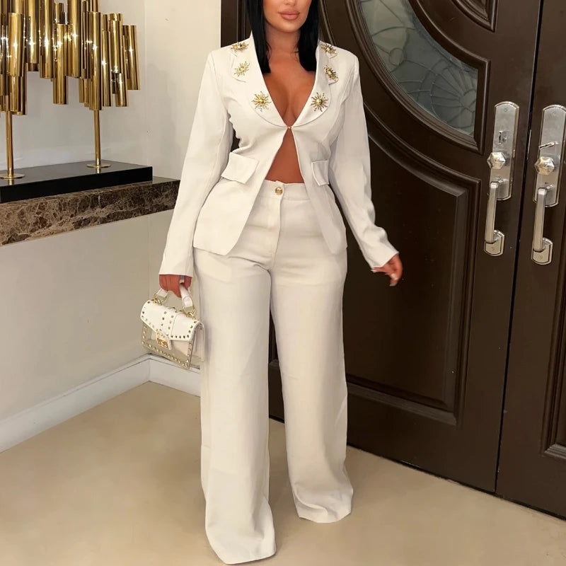 NastyENF Open For Business Sexy Two Piece Blazer and Wide Leg Pants Set