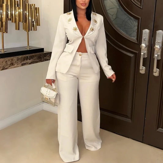 NastyENF Open For Business Sexy Two Piece Blazer and Wide Leg Pants Set